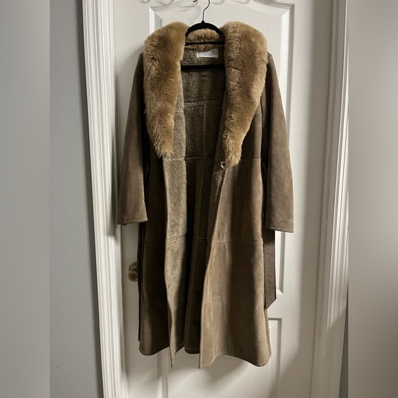 Jackets & Blazers - Women's Vintage Suede Fur Lined Brown Fur Collar Coat